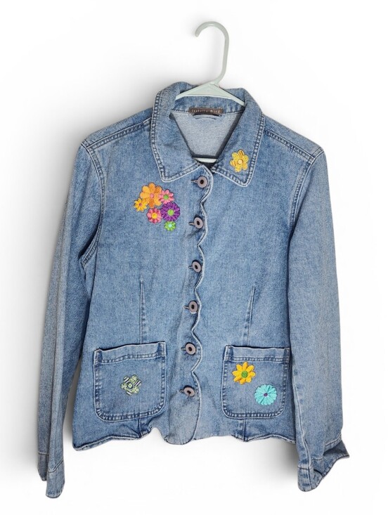 Isabella Bird Jackets & Blazers - Isabella Bird Floral Embroidered Light Wash Light Weight Jacket